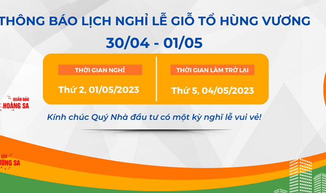 THÔNG BÁO LỊCH NGHỈ LỄ GIỖ TỔ HÙNG VƯƠNG - 30/04 & 01/05